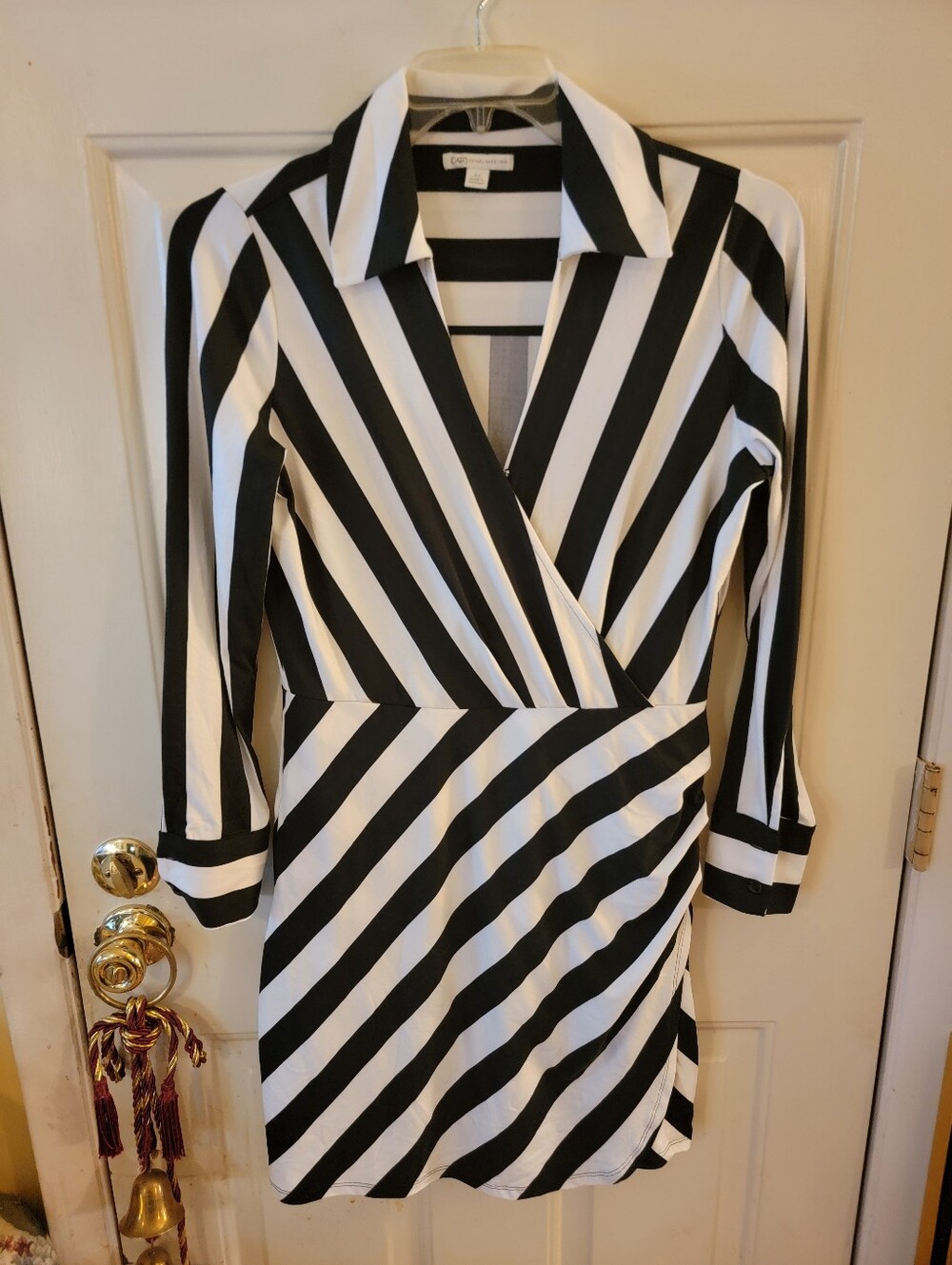 Cato women’s Black and White Striped Wrap Dress
